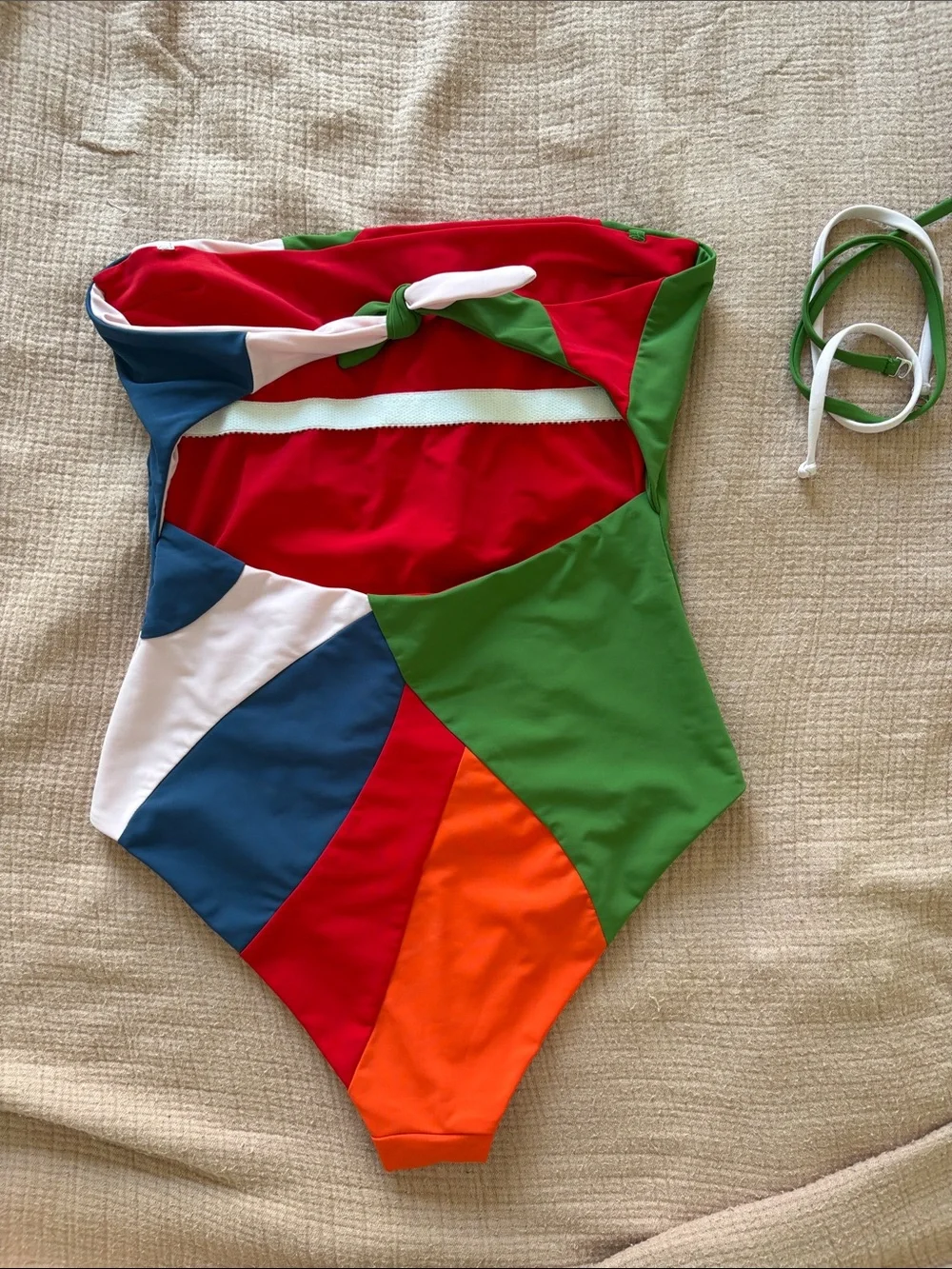 Mara Hoffman Colorblock One-Piece Swimsuit in Green, Red, Blue, Orange, White - Picture 2 of 3